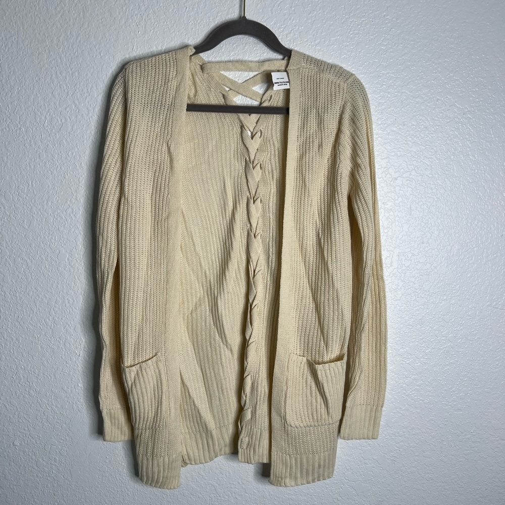 NWT Essentials Cream Lace Up Back Cardigan XS